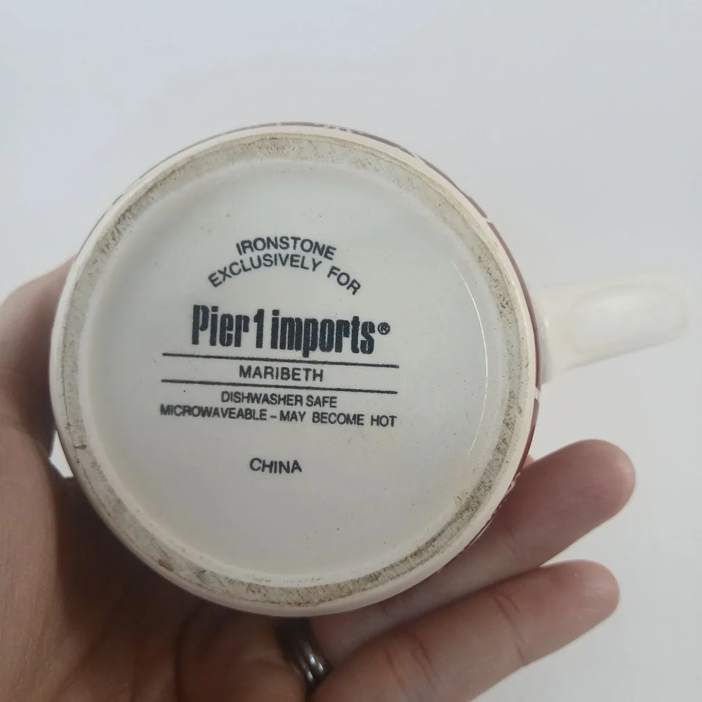 Pier 1 Imports Maribeth Cup Mug Coffee Tea Red Beige Floral Flowers